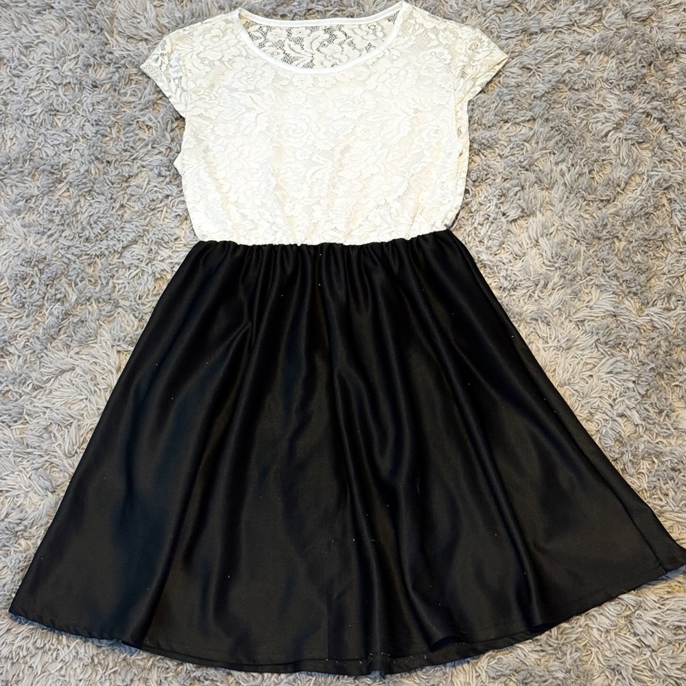 White-mesh and black midi dress